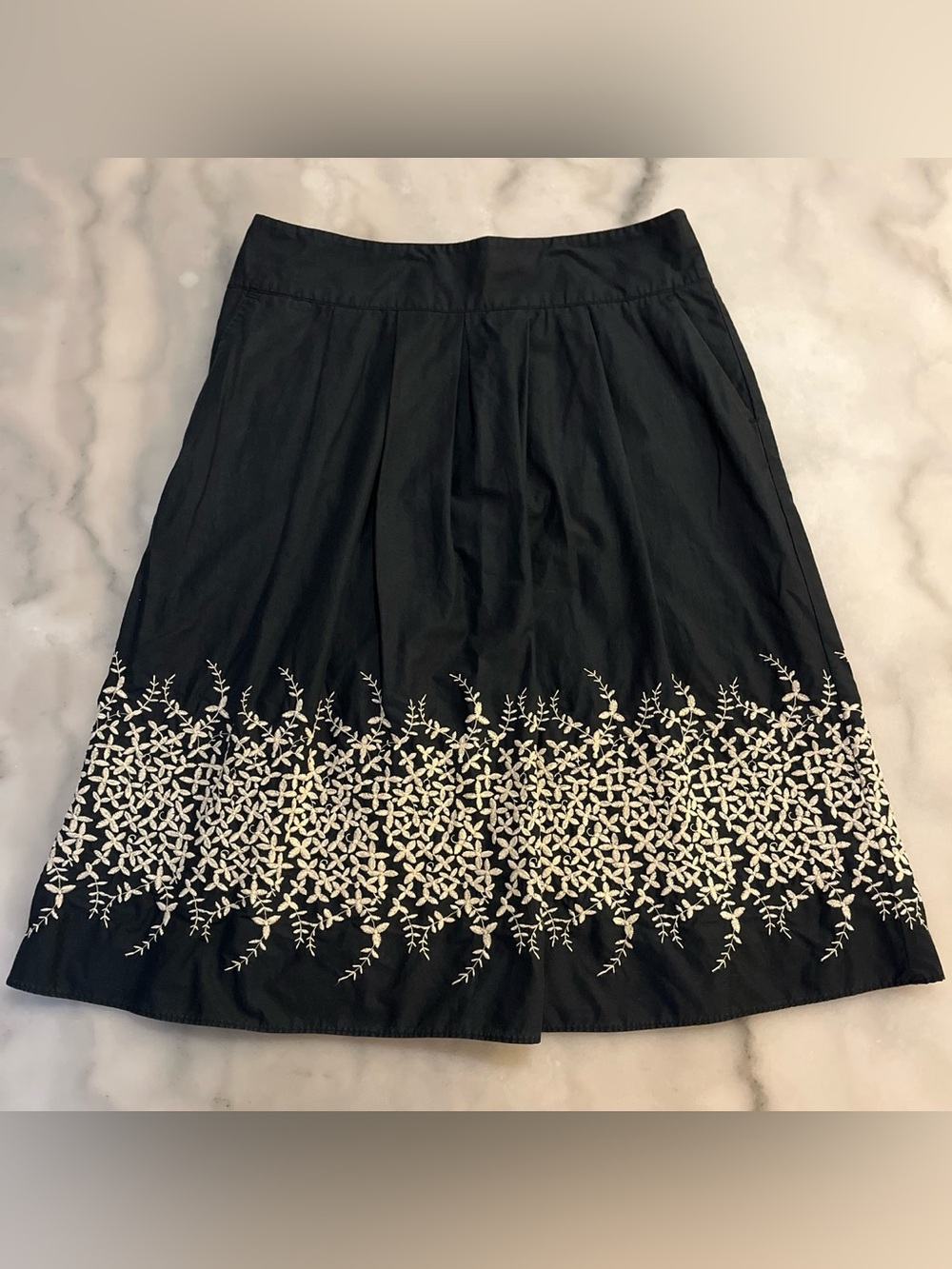 Banana Republic Black A-Line Skirt with White Floral Border